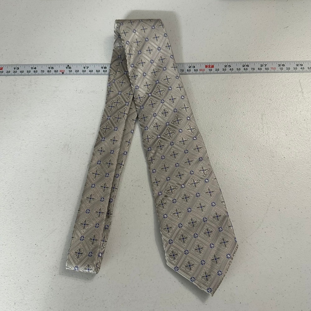 Pronto Uomo Couture Mens Silver Grey Purple Geometric Medallion Silk Necktie Tie